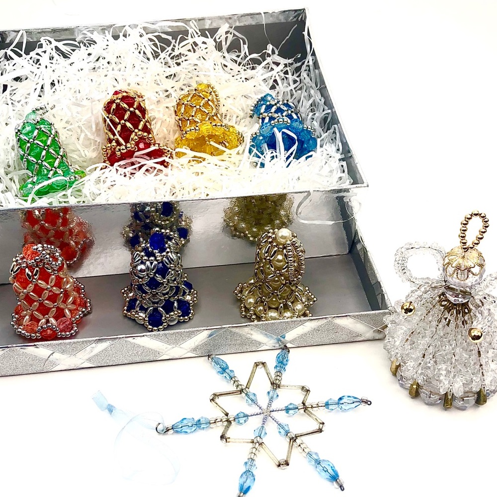 Hand Crafted 9 Piece Beaded Christmas Ornaments